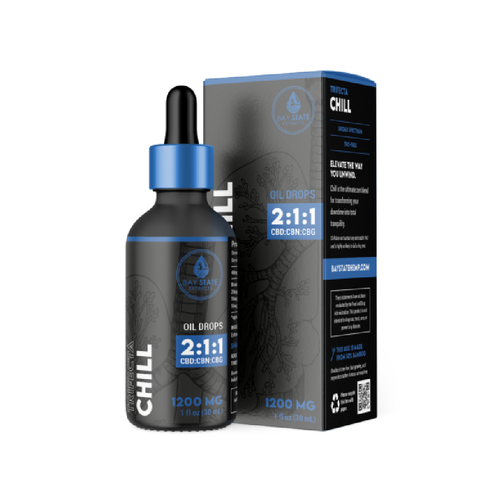 Bay State Hemp Company - Hemp-Derived CBD:CBN:CBG Chill Oil Drops (1200mg 30mL) Bay State Hemp Company - Hemp-Derived CBD:CBN:CBG Chill Oil Drops (1200mg 30mL)