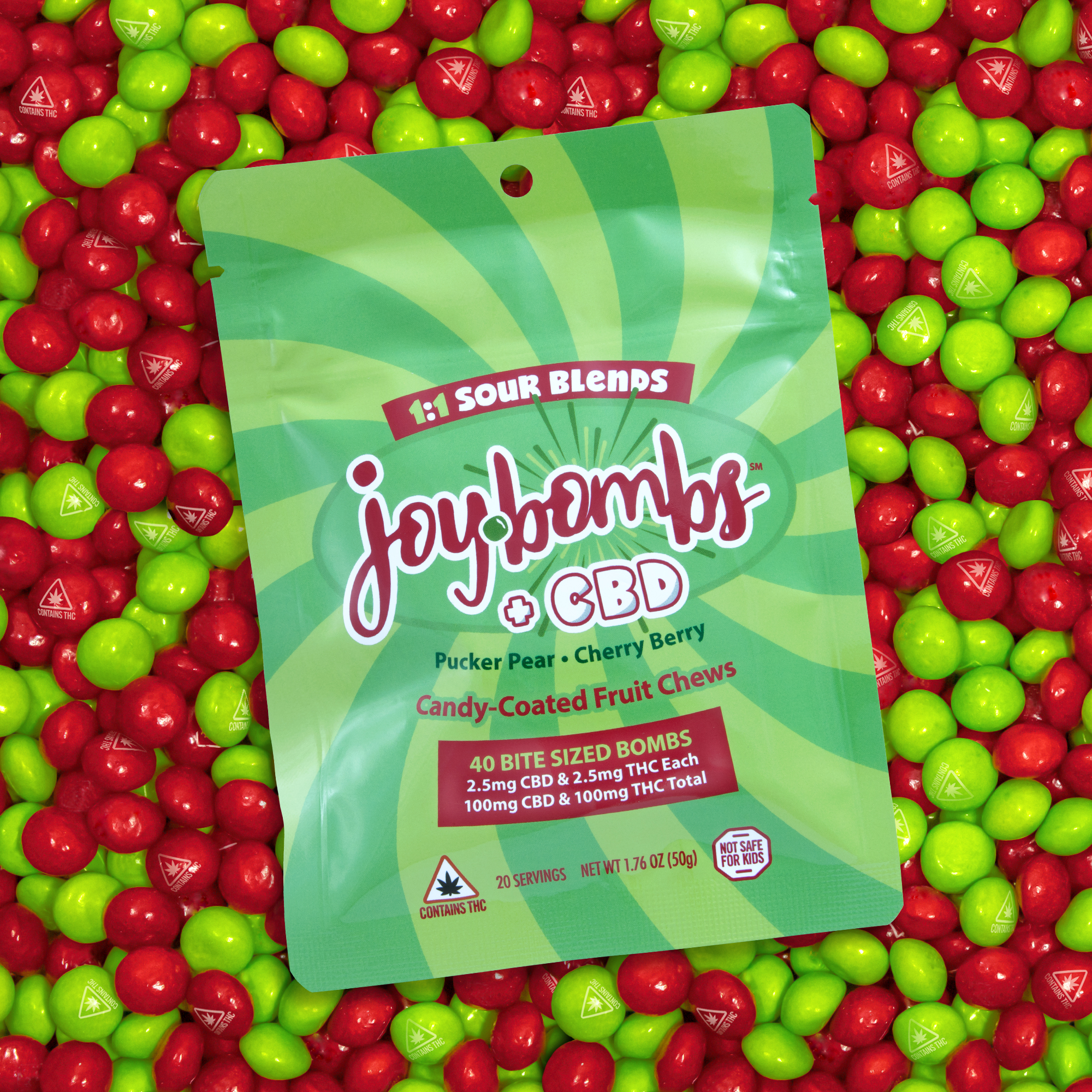 Joy Bombs + CBD 1:1 Sour Blends - 100mg THC (40pk / 2.5mg THC & 2.5mg CBD ea)