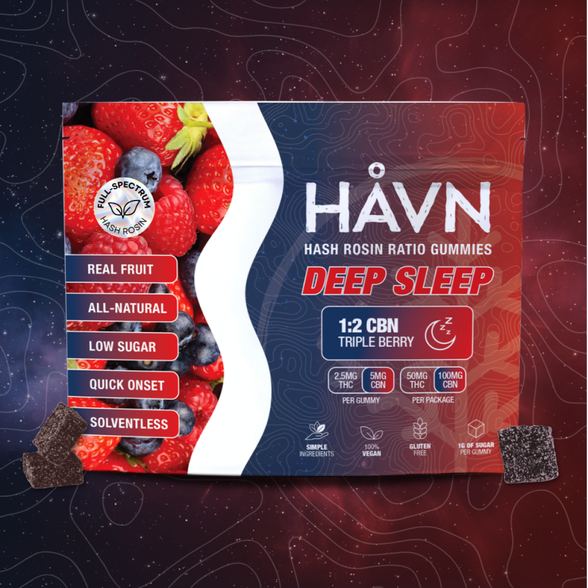 Triple Berry DEEP SLEEP Hash Rosin Gummies 2:1 CBN