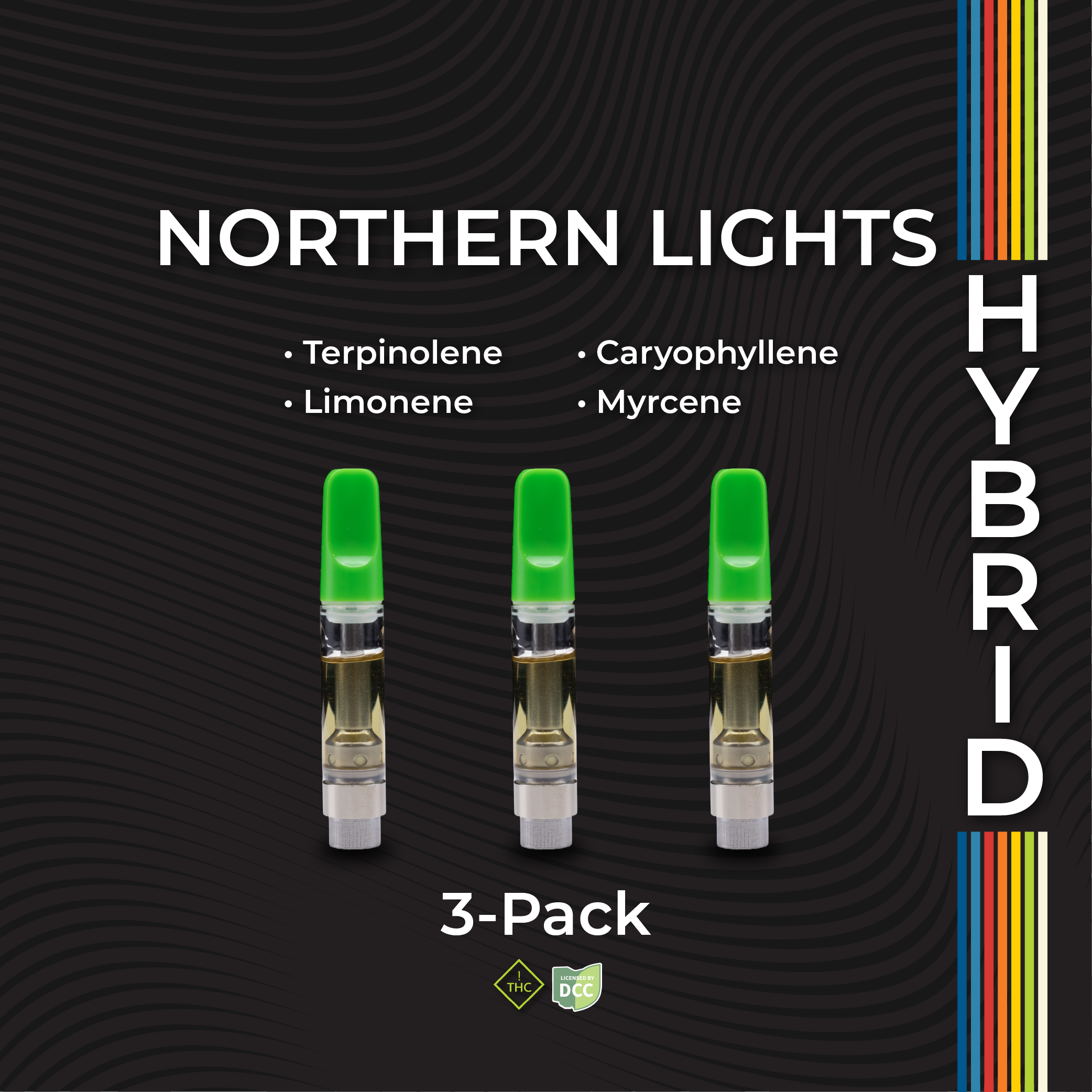 CRDH60%DGN35%リキッド 1ml Northern Lights Northern Lights - 3g Distillate Cart Packs - Hybrid - 3pk