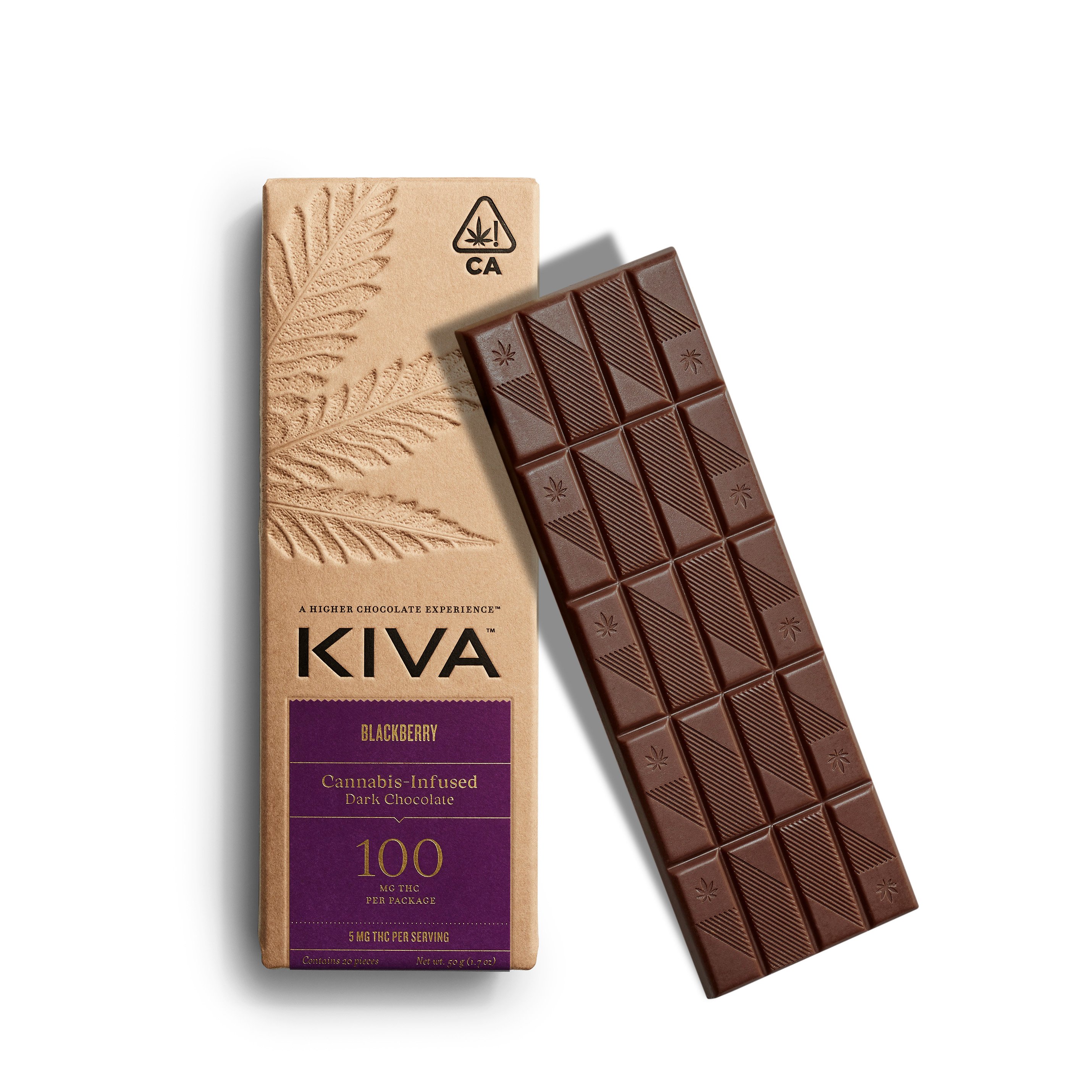 5mg Kiva 'Blackberry' Dark Chocolate Bar 100mg THC total