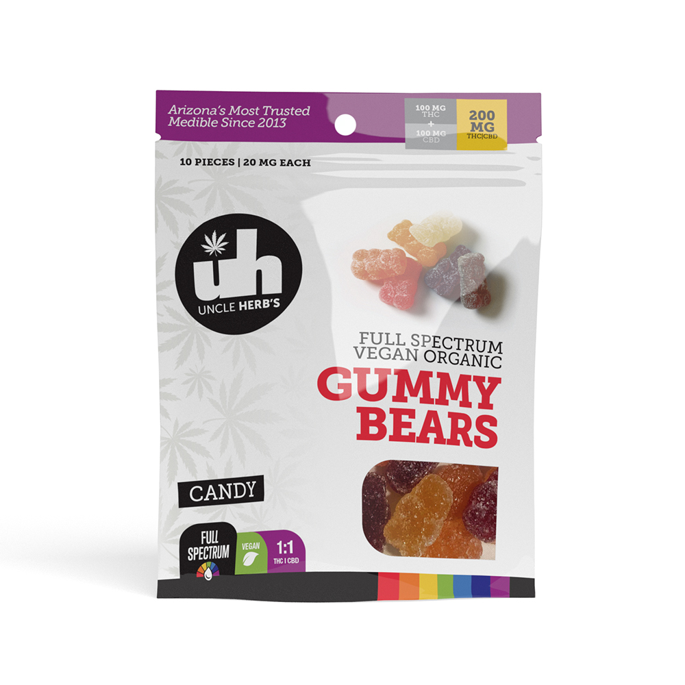 11 Vegan Organic Gummy Bears (100mg CBD/100mg THC) Uncle Herb's