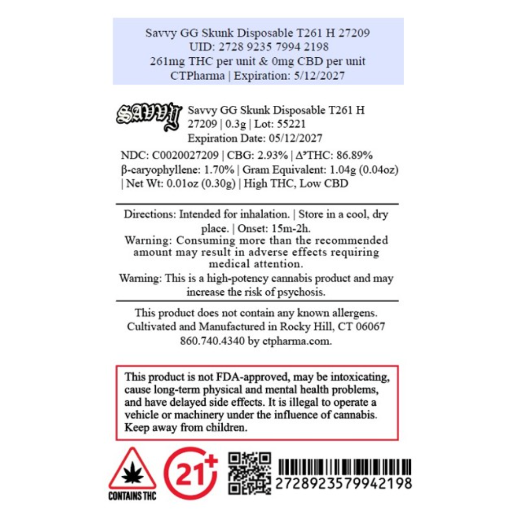 Shop Savvy GG Skunk Disposable T261 H 27209 | Budr - Danbury Mill