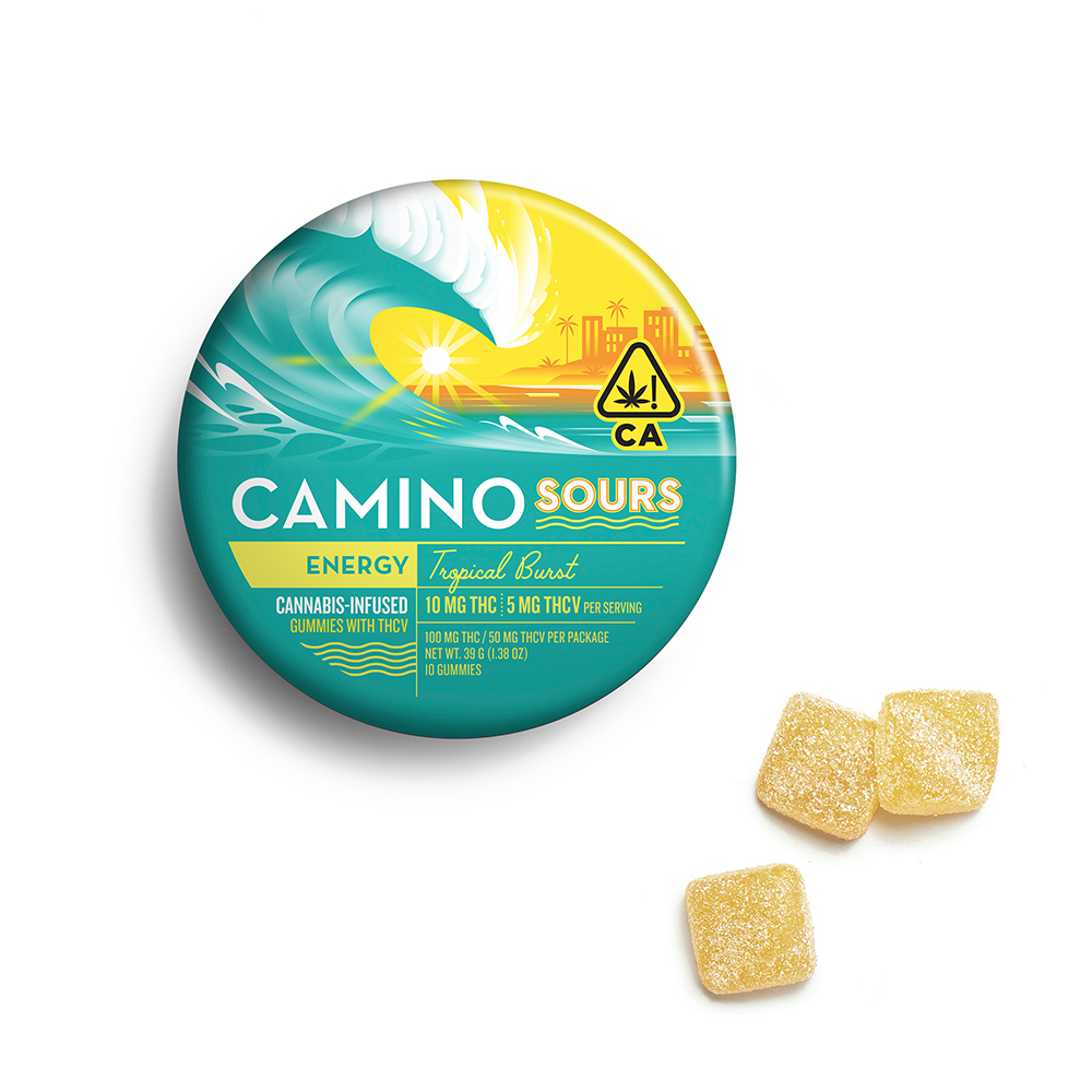 10mg : 5mg THCV Camino Sours 'Energy' Tropical Burst Gummies 100mg THC and 50mg THCV total