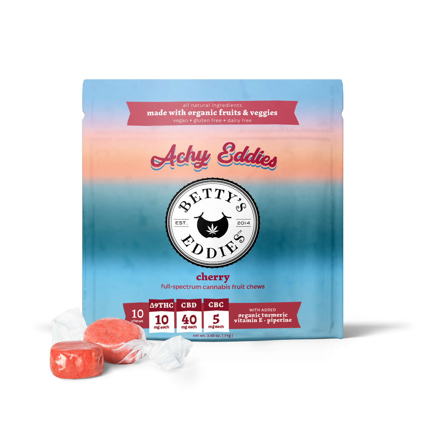Achy Eddies Cherry [10pk] (100mg THC/400mg CBD/50mg CBC) Pain Relief Fruit Chews