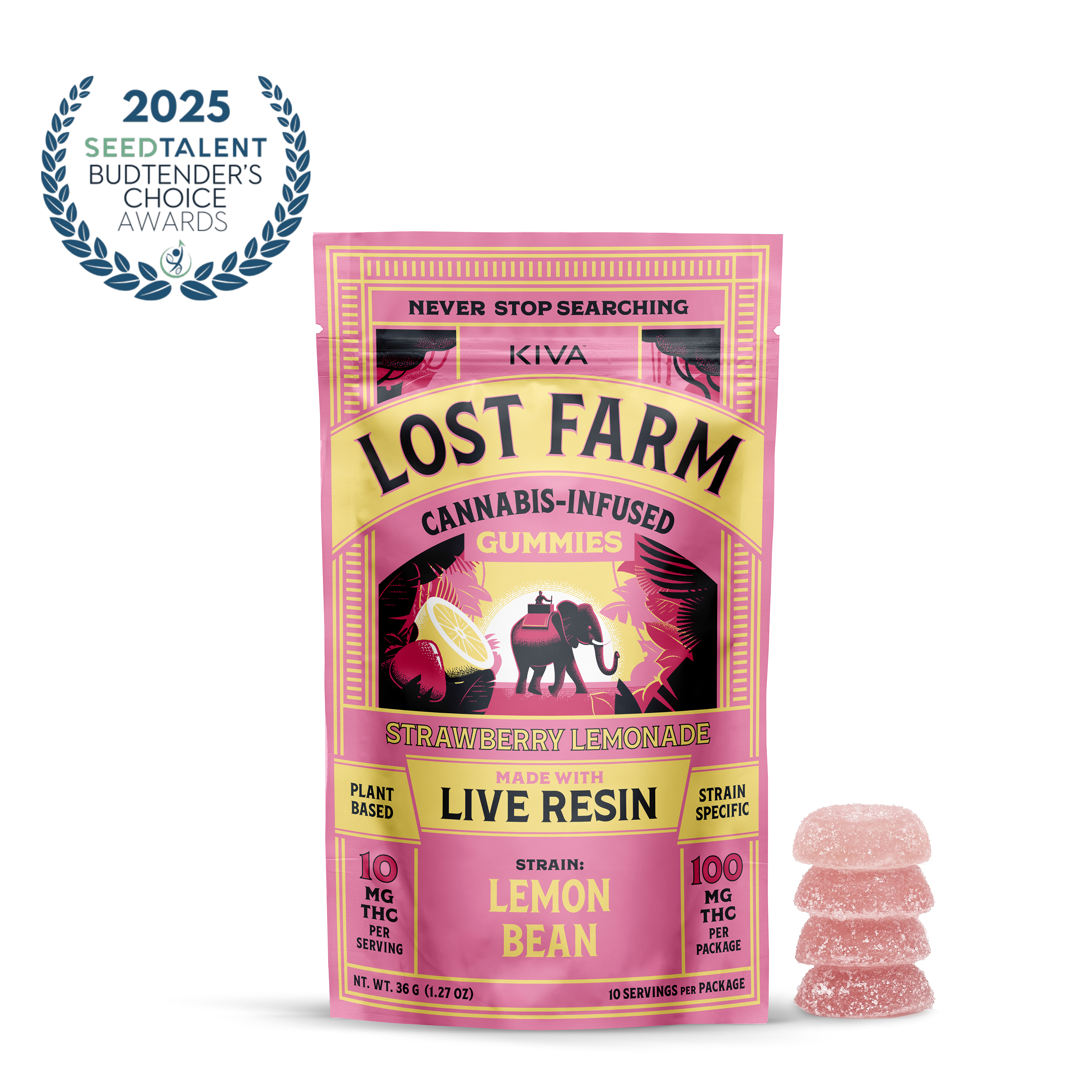 10mg Lost Farm 'Lemon Bean x Strawberry Lemonade' Live Resin Gummies 100mg THC total