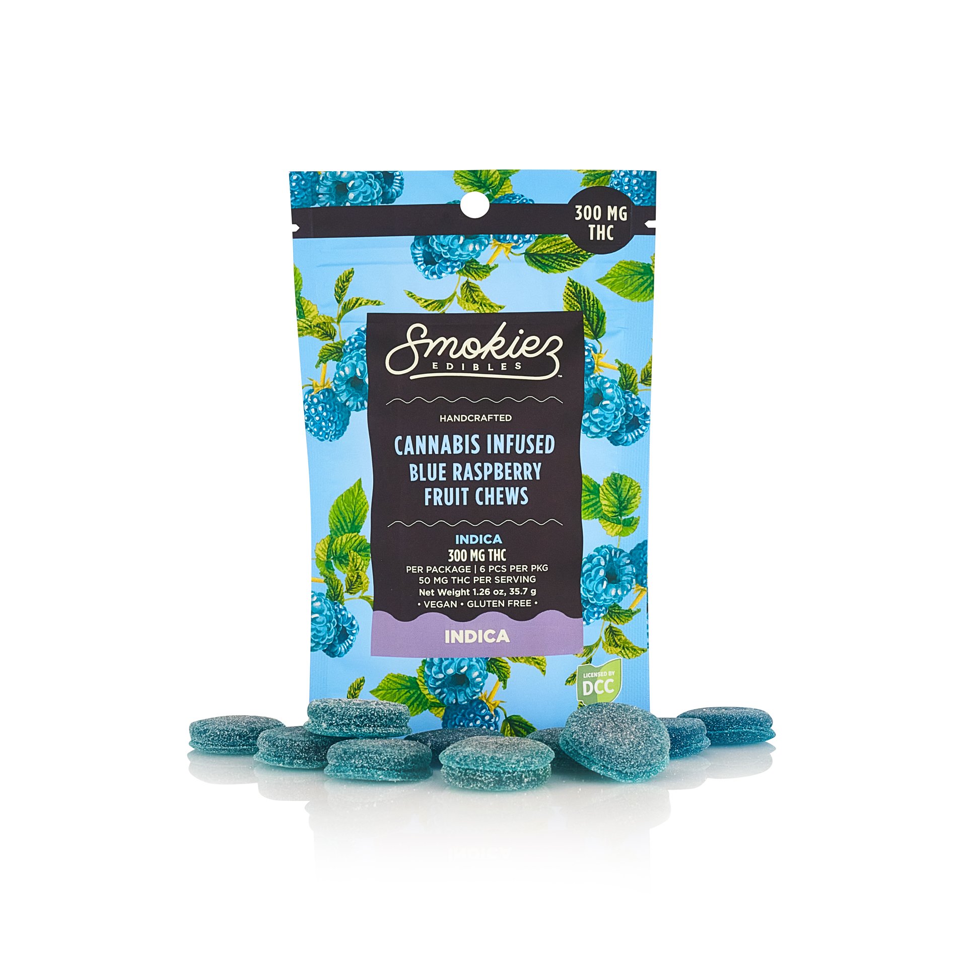 Sweet Blue Raspberry Hd - 300mg Candies - Indica - 6pk | Smokiez | Bloom
