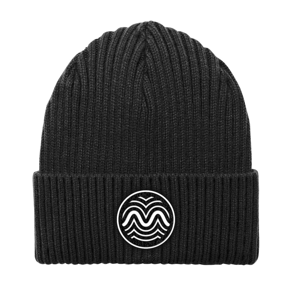 Waveprint Patched Ribbed Beanie - Black