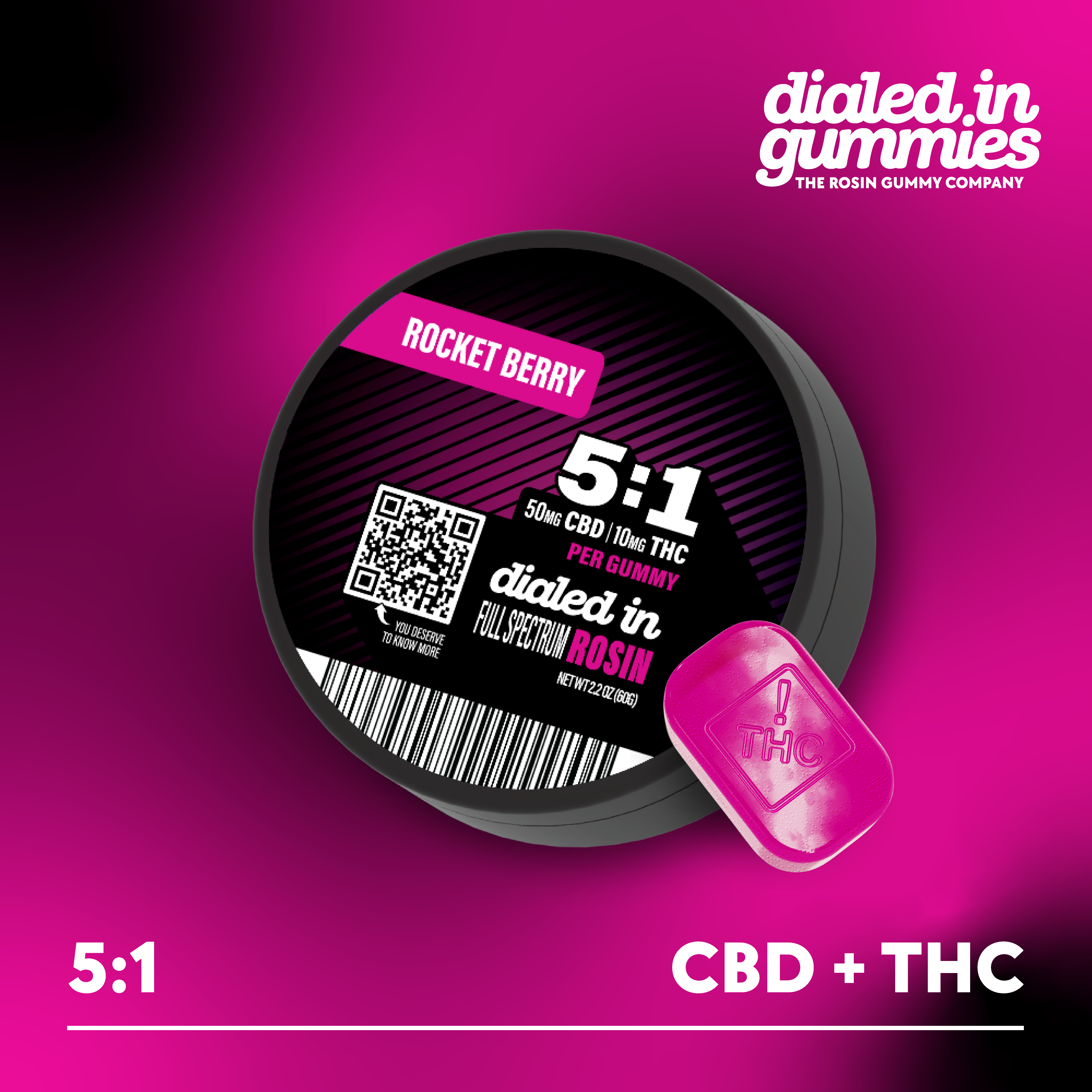 Dialed in | 5:1 CBD:THC Gummies | Rocket Pop | 500MG CBD\100MG THC