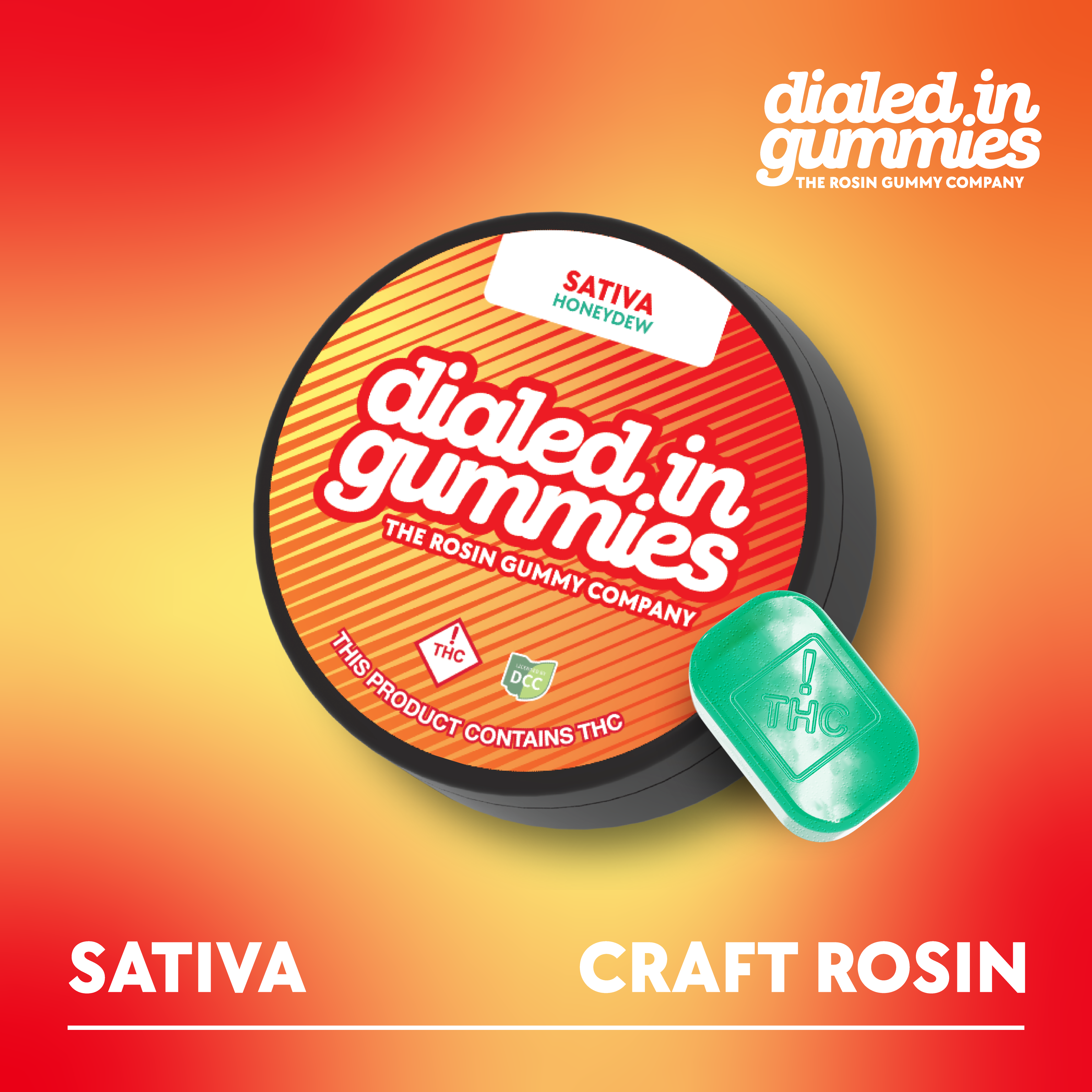 DIALED IN - HONEYDEW - ROSIN GUMMIES - [100MG] - 10PK - SATIVA