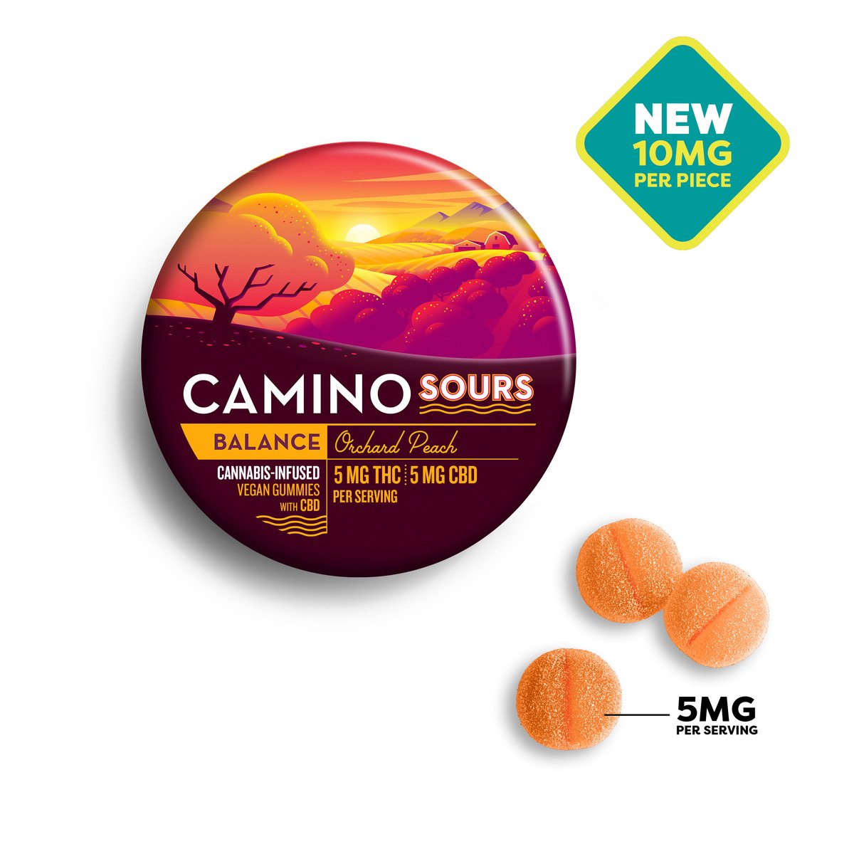 Camino Sours - Orchard Peach (H) Gummies (9.14mg THC 9.68mg CBD 10pk) C0060000320 Camino Sours - Orchard Peach (H) Gummies (9.14mg THC 9.68mg CBD 10pk) C0060000320