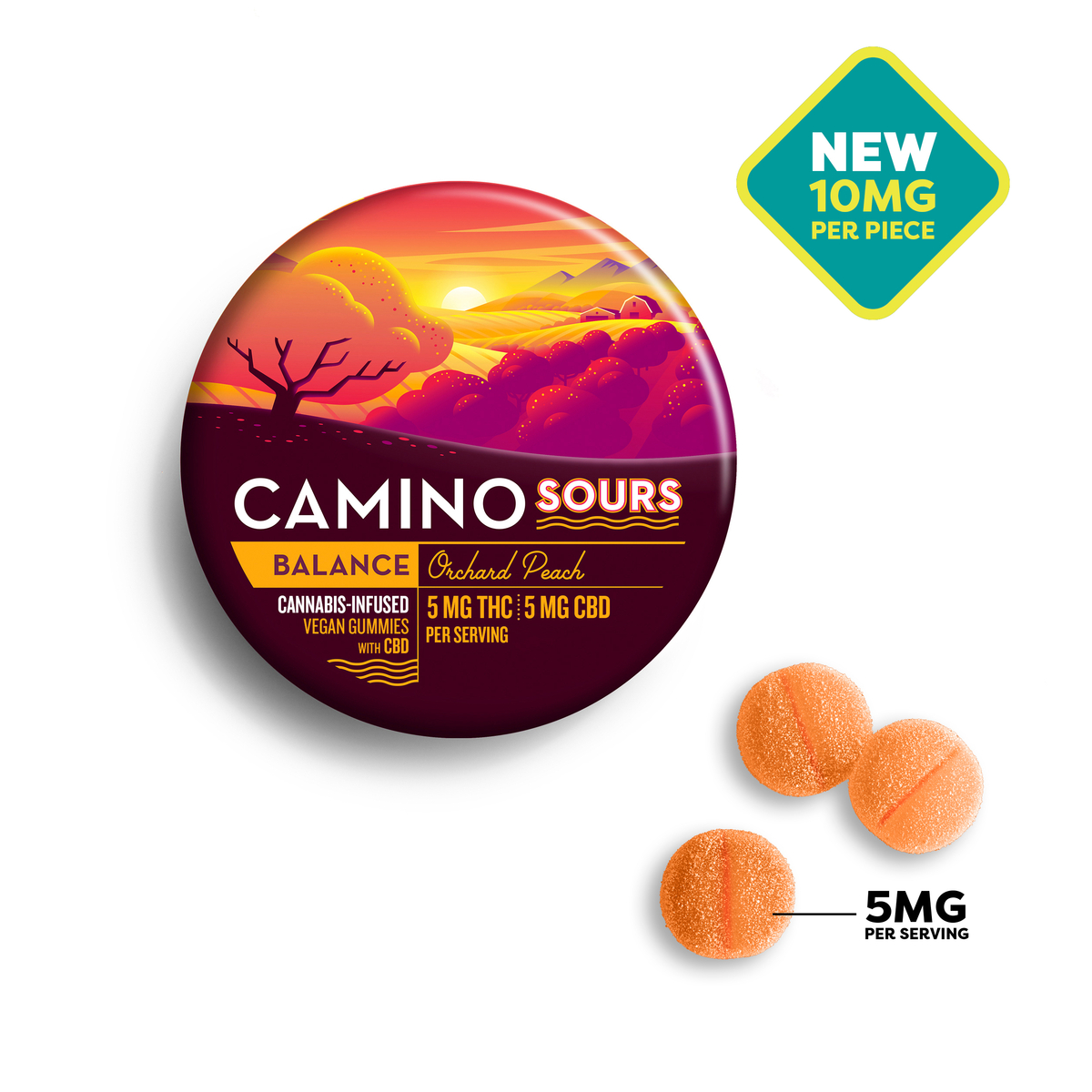 Camino Sours Orchard Peach Gummies CBD 10:10 91.4mg 00320 10pk