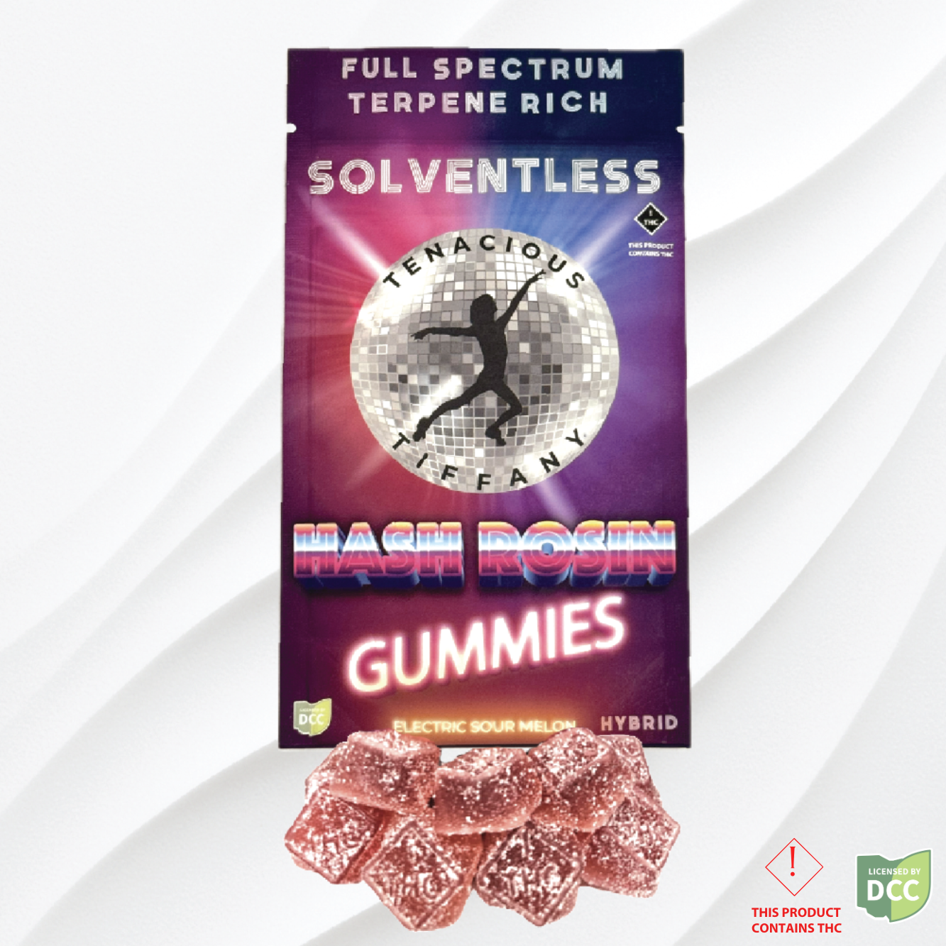 TENACIOUS TIFFANY - ELECTRIC SOUR MELON - SOLVENTLESS LIVE ROSIN GUMMIES - [100MG] - 10PK - HYBRID