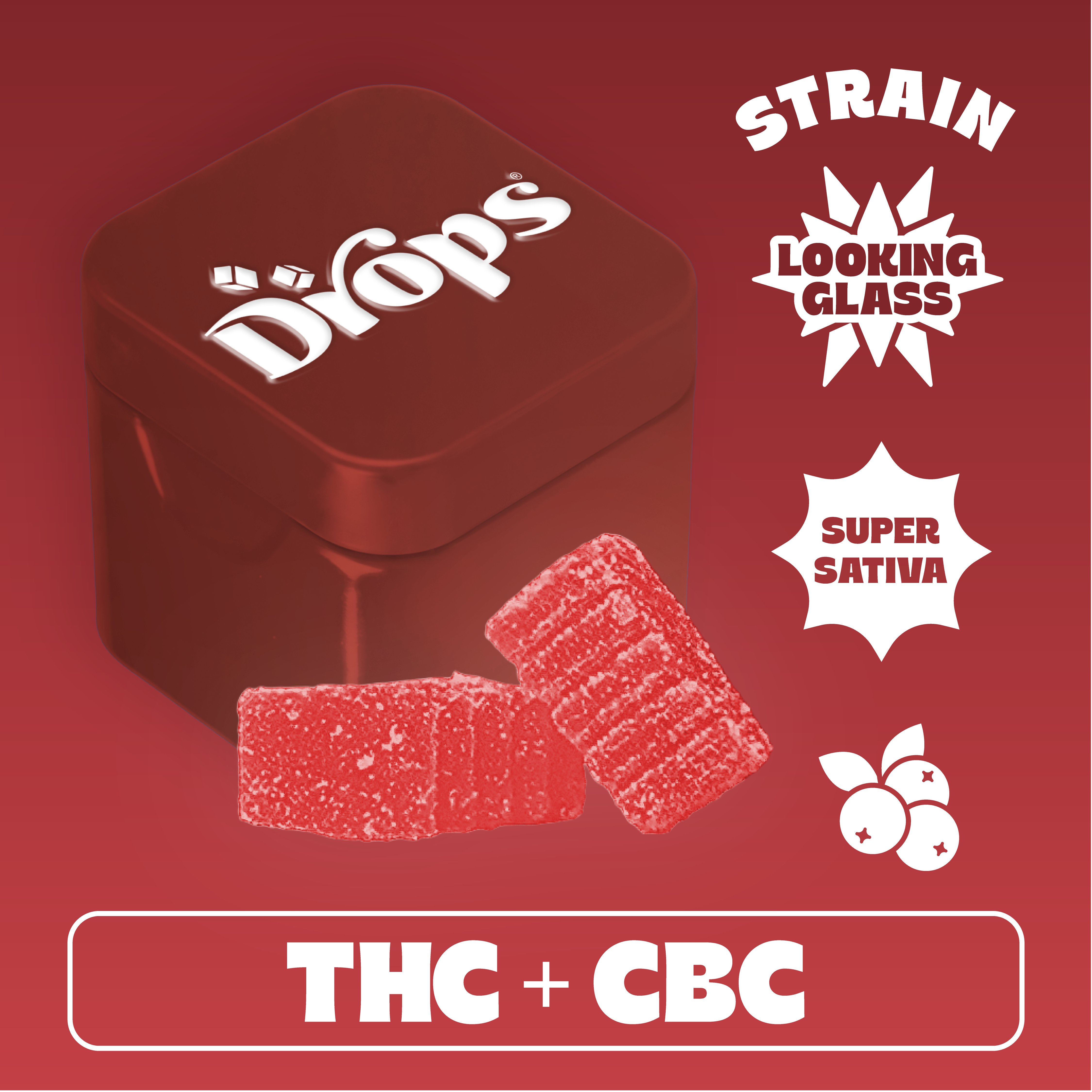 Cranberry - 2pc - Looking Glass - Super Sativa (100mg THC + 100mg CBC))