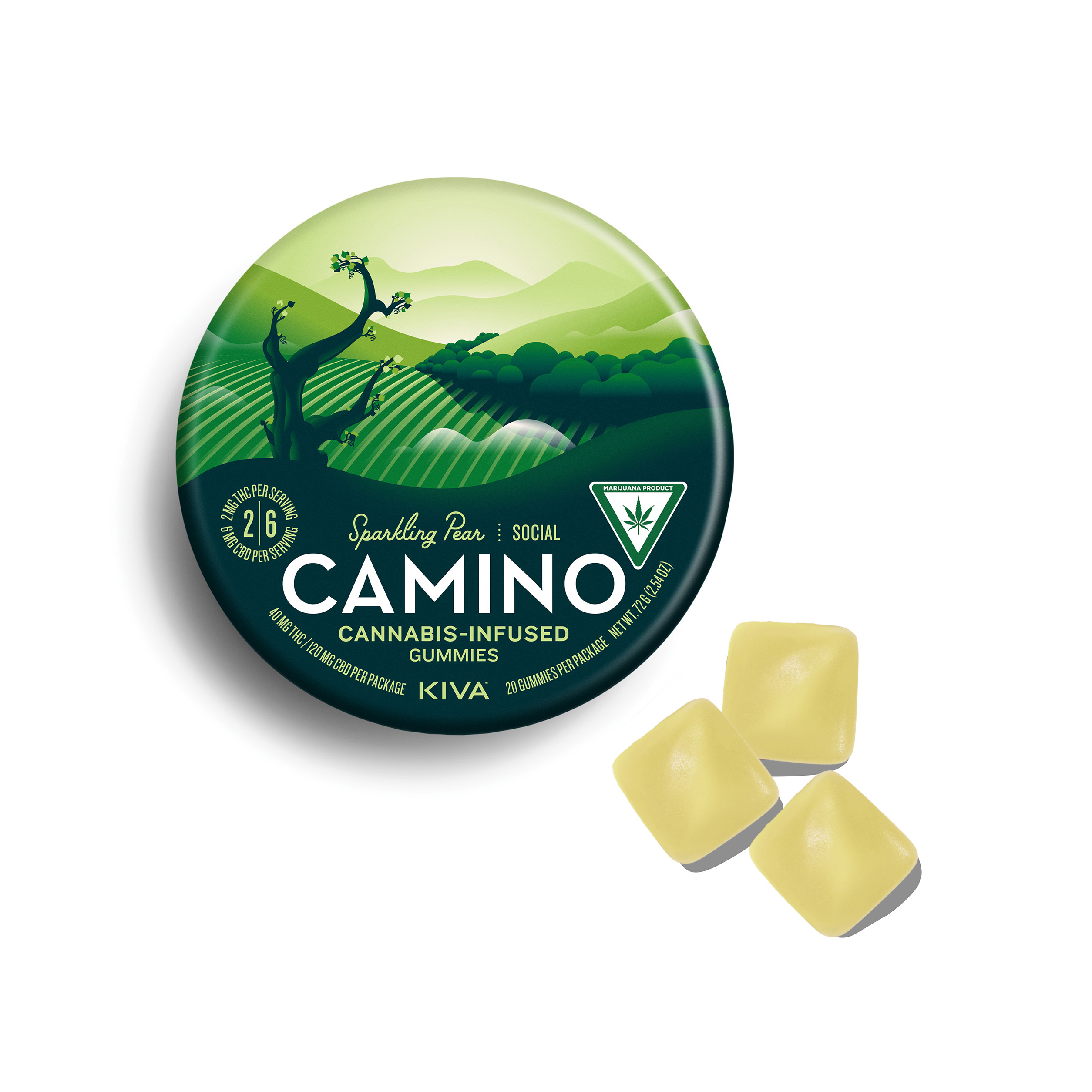 2mg : 6mg CBD Camino 'Social' Sparkling Pear Gummies 40mg THC | 120mg CBD total