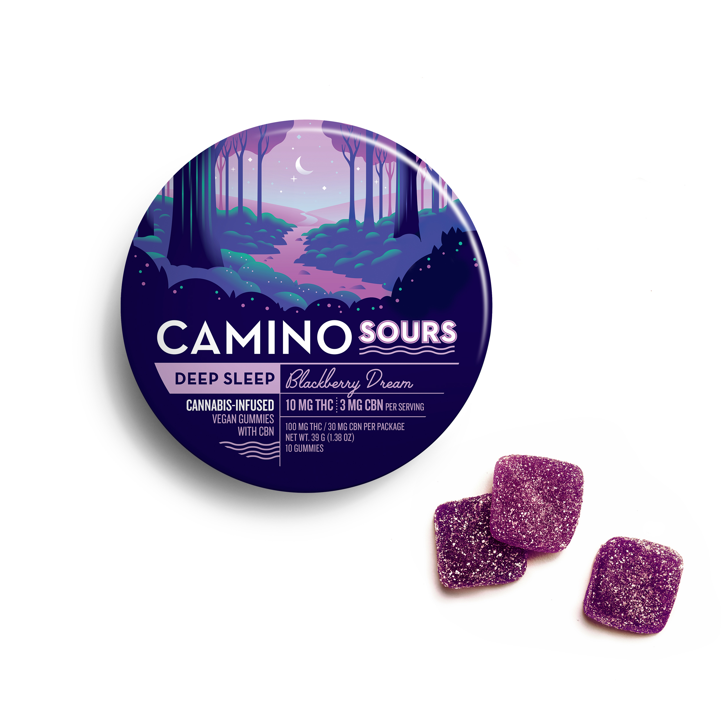 10mg : 3mg CBN Camino Sours 'Sleep' Blackberry Dream Gummies 100mg THC | 30mg CBN total