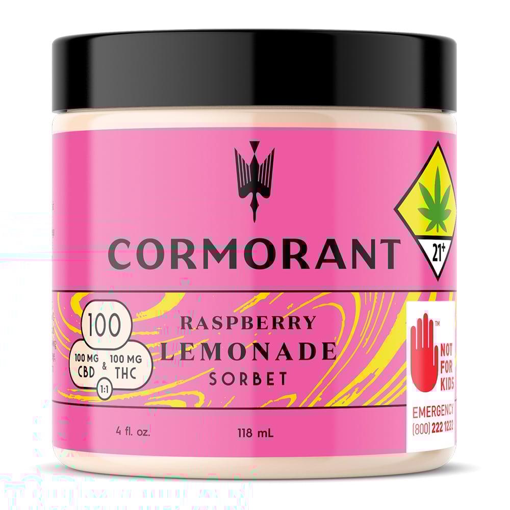 4 oz. 1:1 Raspberry Lemonade Sorbet - 100 mg CBD + 100 mg THC