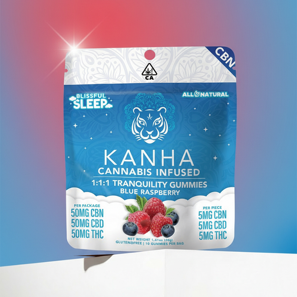 KANHA | Tranquility | 1:1:1 CBN:CBD:THC | Blue Raspberry | 50mg CBN/ 50mg CBD/ 50mg THC | 10-pack