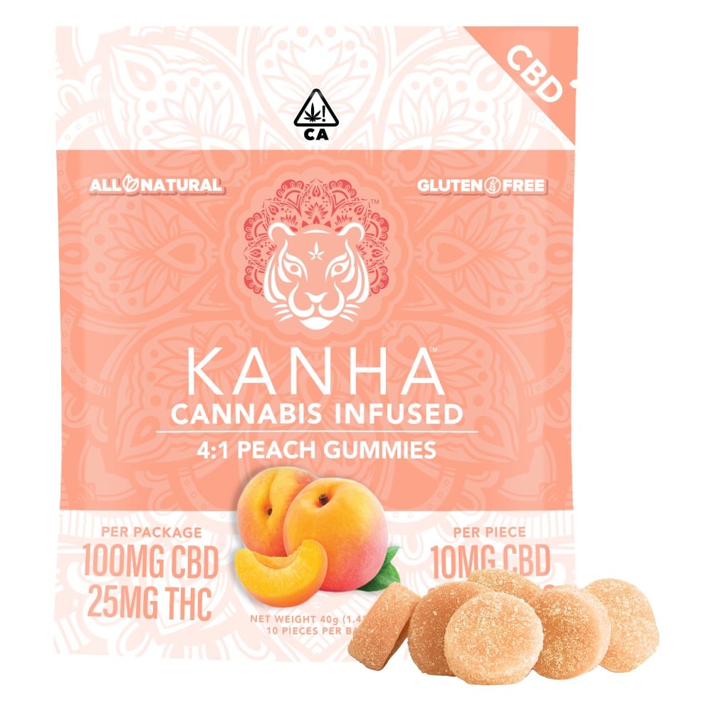 4:1 Peach [10pk] (100mg CBD/25mg THC) | KANHA | CBD Gummies