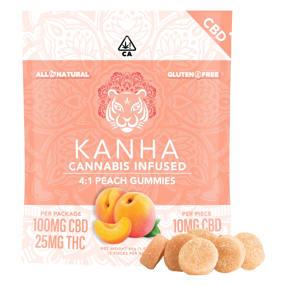 KANHA | 4:1 CBD:THC | Peach | 100mg CBD/25mg THC | 10-pack