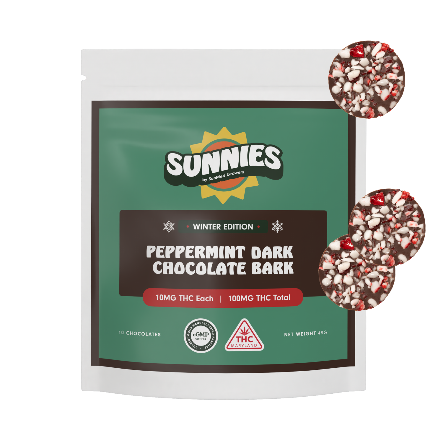 Peppermint Dark Chocolate Bark [10pk] (100mg)