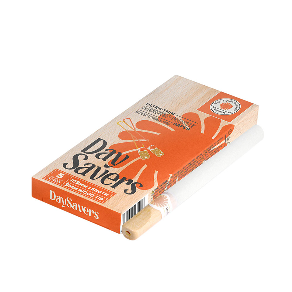 King Size Pre Roll Tubes w/ Wood Tips - White [5pk]