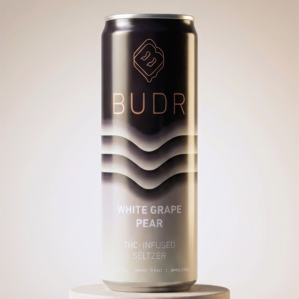 Budr White Grape Pear Hemp-Derived Seltzer 3mg THC 3mg CBG 12oz