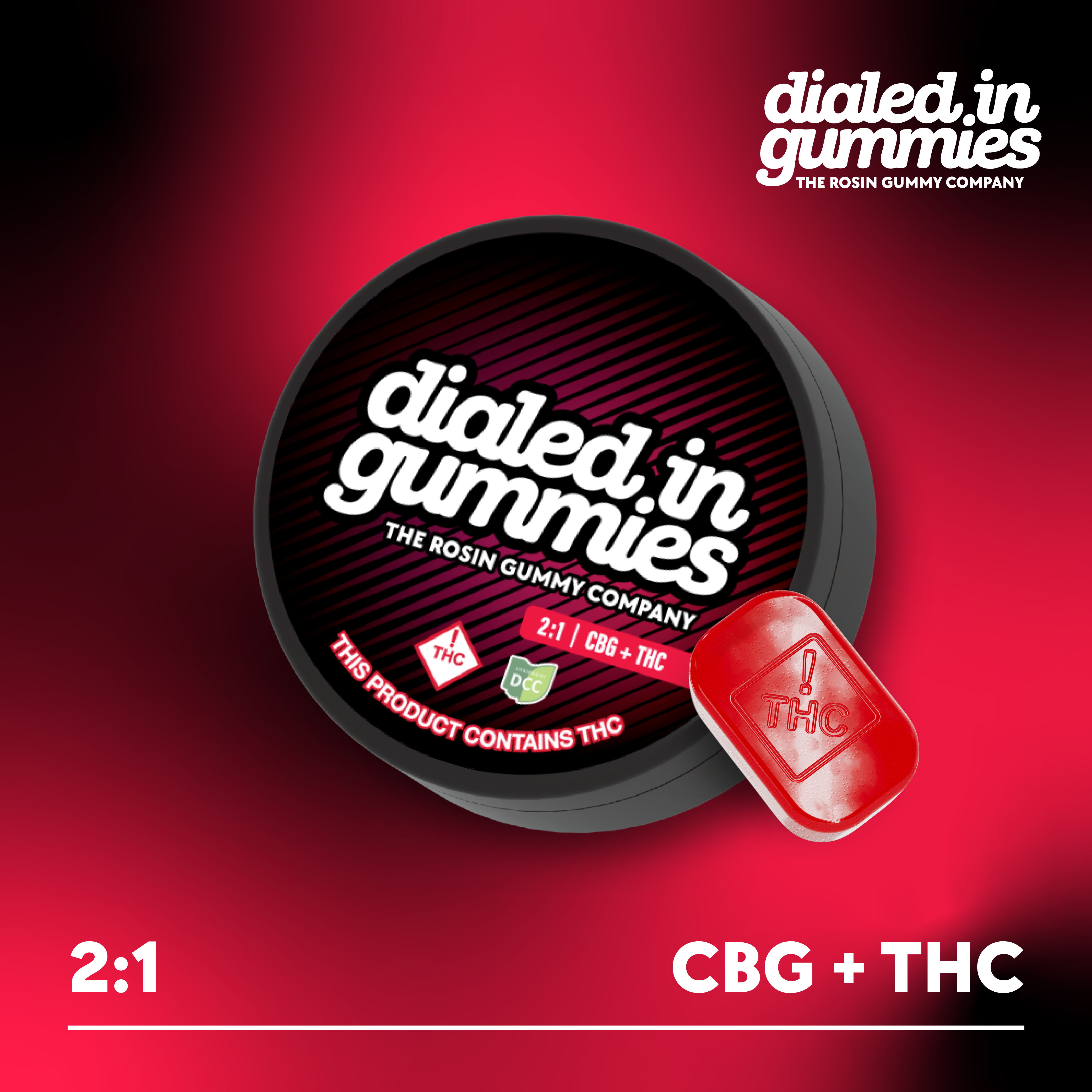 DIALED IN - POMEGRANATE 2:1 CBG:THC - ROSIN GUMMIES - [100MG THC / 200MG CBG] - 10PK