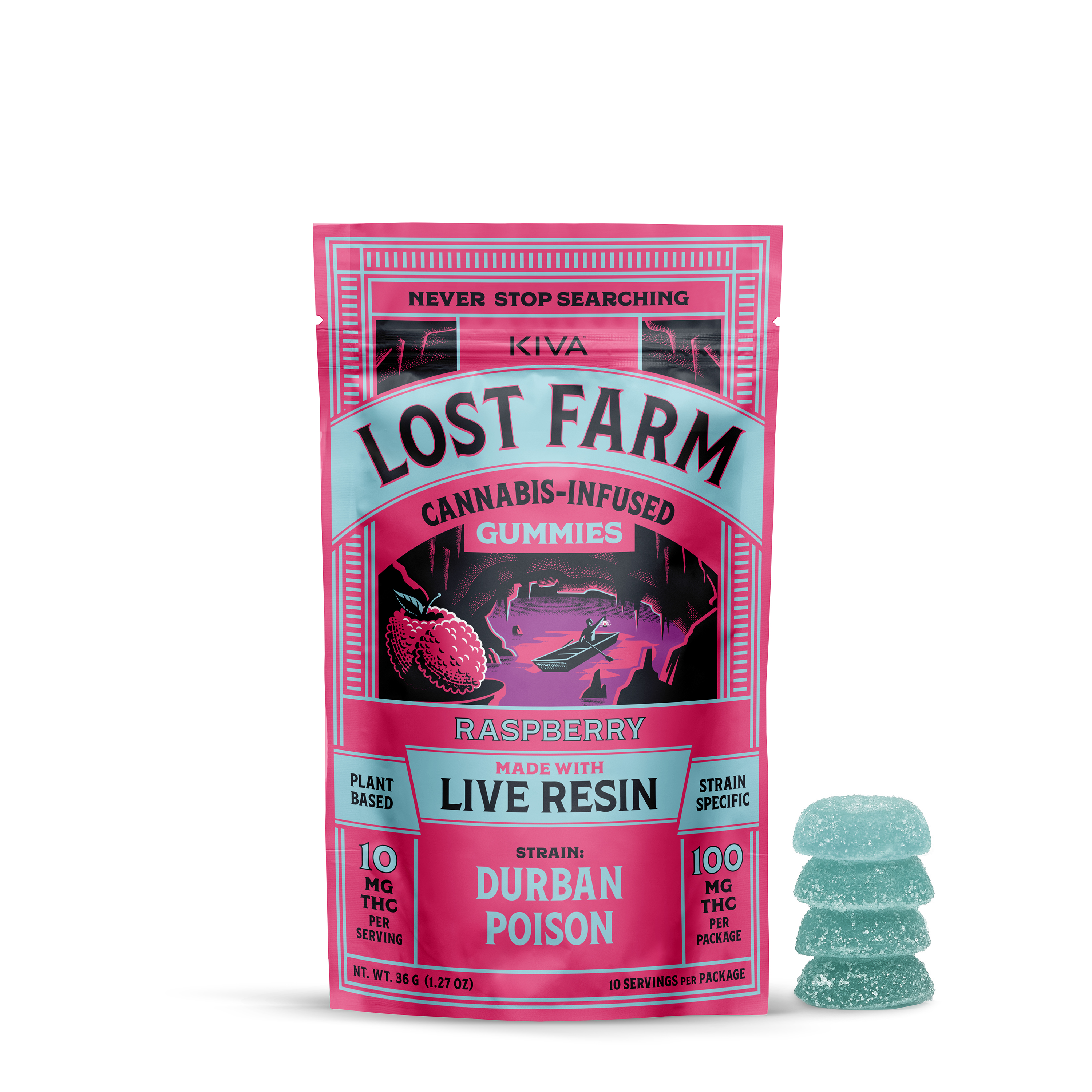 10mg Lost Farm 'Durban Poison x Raspberry' Live Resin Gummies 100mg THC total