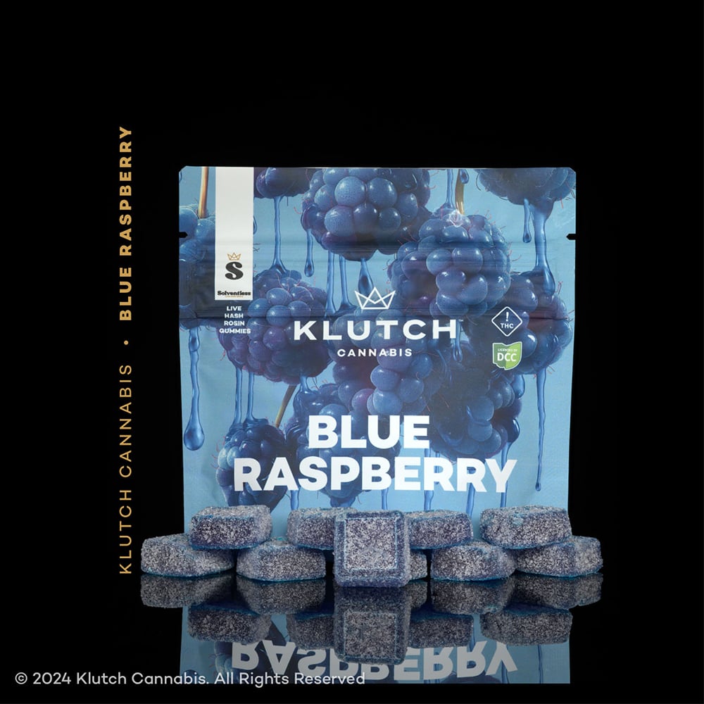 KLUTCH - BLUE RASPBERRY - LIVE HASH ROSIN GUMMIES - [100MG] - 10PK - HYBRID