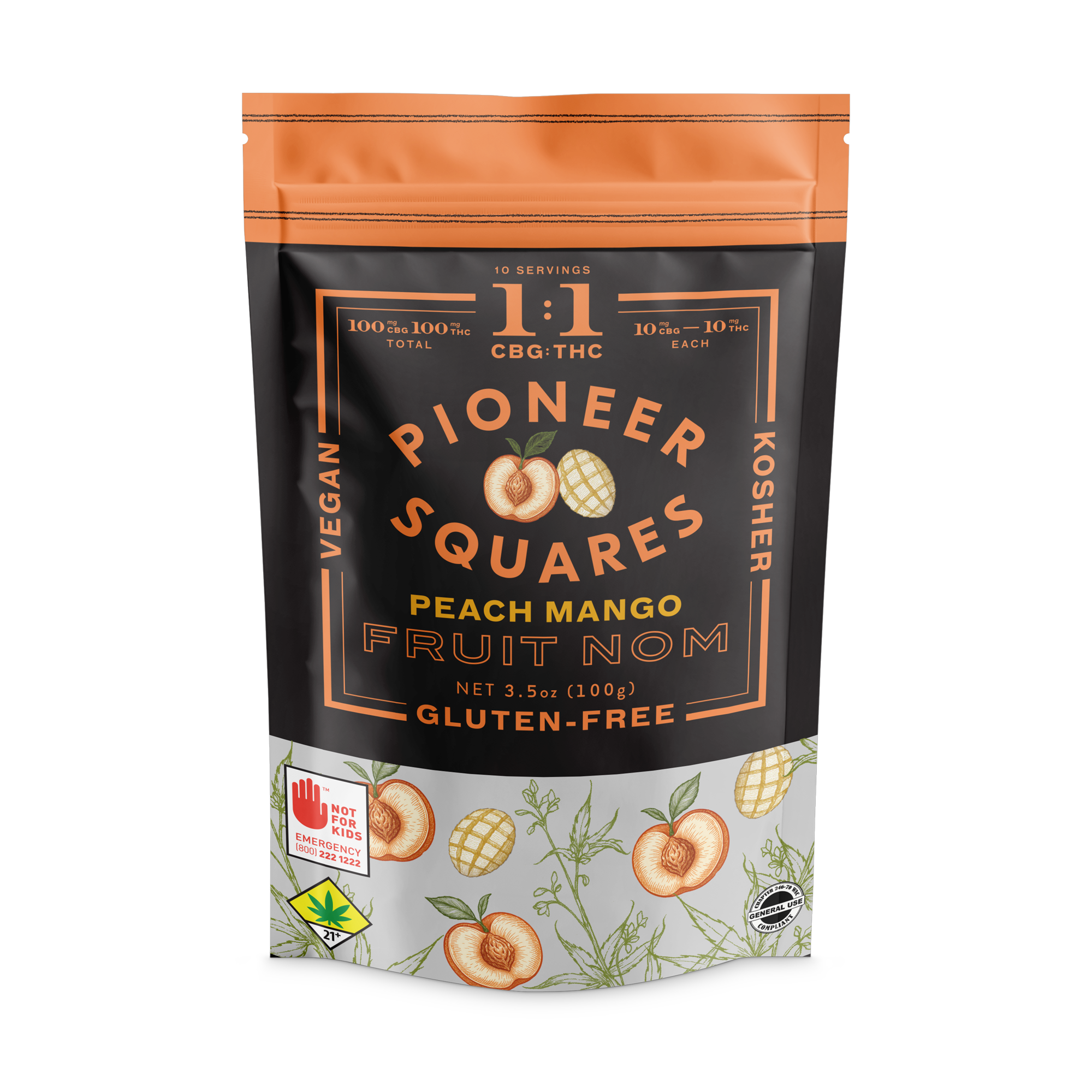 1:1 Gummies Peach Mango [10pk] (100mg THC/100mg CBG)