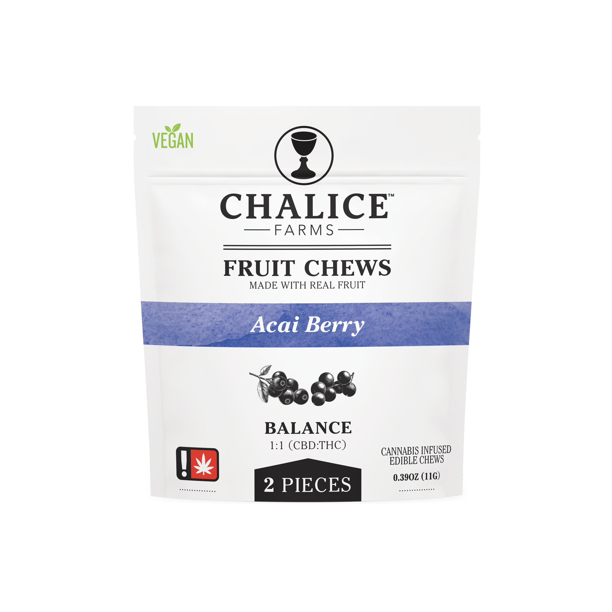 11 Acai Berry Fruit Chew 2Pack (10mg CBD 10mg THC) Chalice Farms