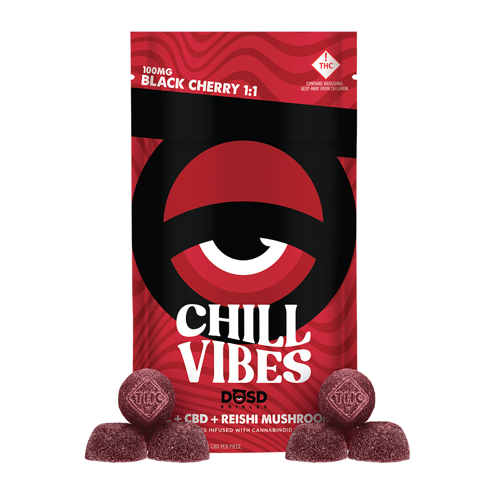 Chill Vibes 1:1 CBD - Black Cherry [10pk] (100mg THC/100mg CBD/250mg Reishi)