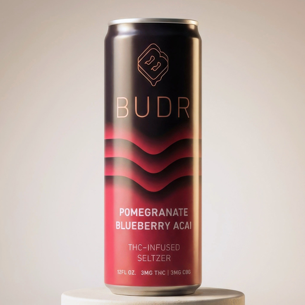 Budr Pomegranate Blueberry Acai Hemp-Derived Seltzer 3mg THC 3mg CBG 12oz